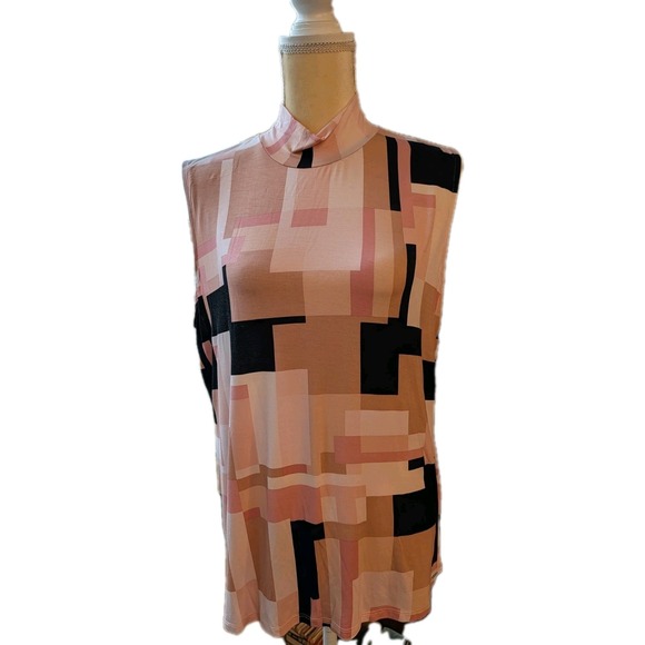 Calvin Klein Collection Tops - Calvin Klein Women's Top Size XL Liquid Jersey Pinks & Black Geo Mock Neck Pull